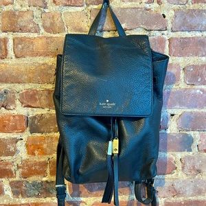 Kate Spade Medium Flap Black Genuine Leather Backpack